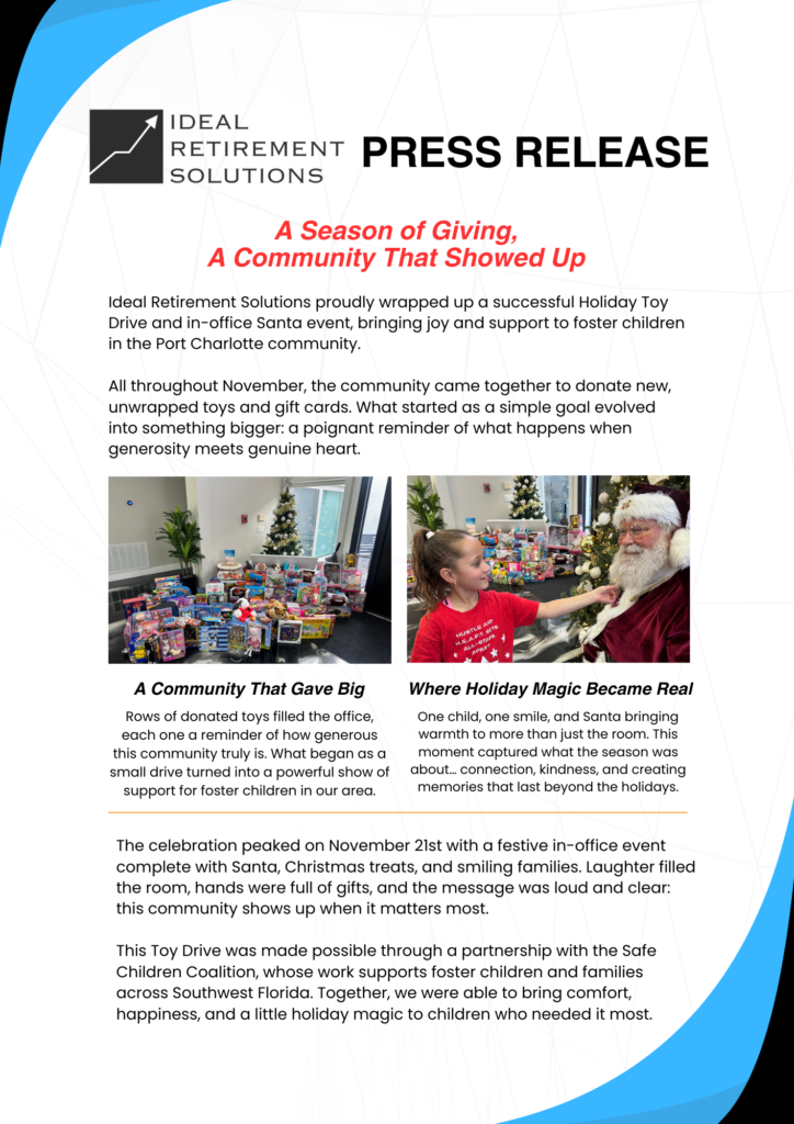 Ideal Retirement Solutions - Foster Angel Toy Drive